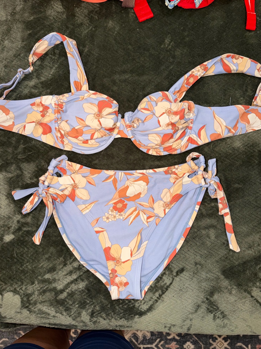 Time and Tru Lavender Floral Bikini Set with Orange and Cream Accents